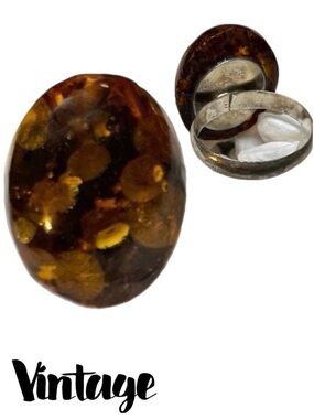 AMBER & SILVER VINTAGE Ring in a Domed Shape. Size 6